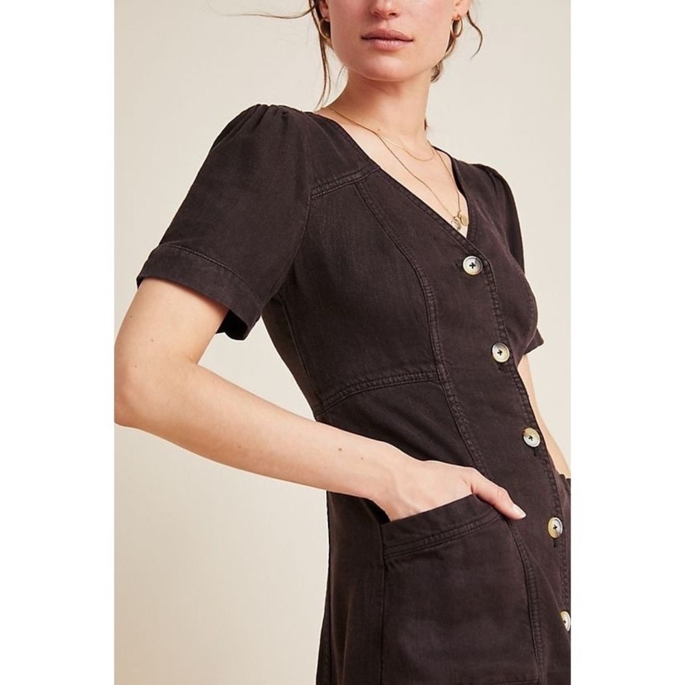 Anthropologie Black Button-Front Mini Dress - Picture 3 of 7